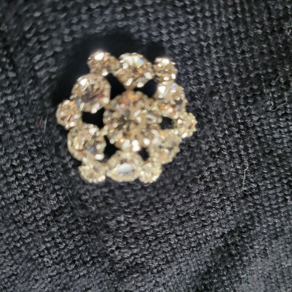 Talbots Petites Black Cardigan 100% Merino Wool W/Rhinestone Buttons Womens M - Picture 5 of 7